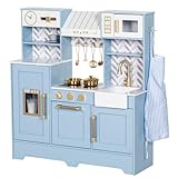 BRINJOY kinderküche, Spielküche Kinder Küche mit Backofen, Herd, Spüle, Schürze, Eismaschine, Kochgeschirr,Spielzeug Küche Set für Kleinkind Mädchen Jungen Alter 3+