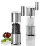 AdHoc Select Gewürzmühlen mit Kurbel | 2-er Set manuelle Salz- & Pfeffermühle mit Getriebe | 12-stufige Präzisions-Mahlgradeinstellung | Keramikmahlwerk für hartes Mahlgut | 20cm