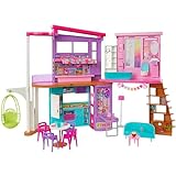 Barbie HCD50 - Malibu Ferien-Haus (klappbar), Puppenhaus mit Möbeln und diversen Zubehör-Teilen, Spielzeug für Kinder ab 3 Jahren