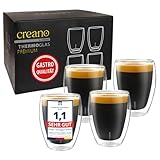 Creano PREMIUM doppelwandige Trinkgläser 250ml - 4er Set - OHNE versiegeltes LOCH deshalb Gastronomie Qualität - 100% Spülmaschinenfest - WELTNEUHEIT
