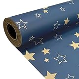 43 cm x 15 m Geschenkpapierrolle, recycelbares blaues Kraftpapier mit Sternen für Weihnachten, Geburtstage, Halloween, Hochzeitsfeierdekoration