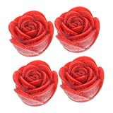 OUNONA 4 Stück LED Teelichter Rose Flammenlose Elektrische Kerzen Kompakte Rosenkerzenlampe mit Knopfbatterie Tischdekoration für Hochzeit Valentinstag