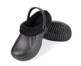 HEYO Clogs gefüttert Unisex warme Hausschuhe Gartenschuhe Winter Pantoletten Leicht wasserdichte Sohle (Schwarz, EU Schuhgrößensystem, Erwachsene, Numerisch, M, 43)