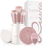Make-up-Pinsel-Set – 7-teilig + Pinsel-Reinigungsmatte & Blender-Schwamm – Luvia Prime Vegan Schminkpinsel-Set für Foundation, Puder & Lidschatten – Candy Rosa/Perlmutt