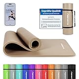 MSPORTS Gymnastikmatte Premium inkl. Tragegurt + Übungsposter + Workout App I Hautfreundliche Fitnessmatte 190 x 100 x 1,5 cm - Beige-Caramel - Phthalatfreie Yogamatte