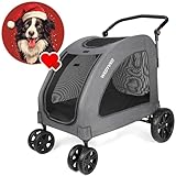 Hundewagen Große Hunde bis 54kg (84.5 X 66 X 23.5 CM), Buggy für Hunde Kinderwagen Hunde Faltbar Klappbar 4 Rädern Hundewagen