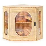 GUUSII HOME Brotkasten Holz Eck Brotbox Küche Brotaufbewahrung Gross Brotkästen 2 Etagen Brotbehälter Zirbenholz für Brot Aufbewahren mit Magnetisch Acryltür Einstellbare Höhen Bread Box Bin(Gelb)