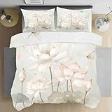 Bettwäsche 220x240 Blumen Lotusblume Bettwäsche Set Weich Microfaser Bettwäsche, Orientalisch Schmetterling Wendebettwäsche Asiatisch Seerose Bettbezug und Kissenbezug 80x80cm mit Reißverschluss