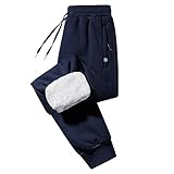 Imuedaen Jogginghose Herren Winter Fleece Gefüttert Warme Trainingshose Fleece Plüsch Gefüttert Jogger Hose Sweatpants Winterhose Traininghose mit Tasche (AA Dunkelblau, L)