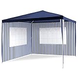 PE-Pavillon Partyzelt mit 2 Seitenteilen für Garten Terrasse Markt Camping Festival als Unterstand und Plane, wasserdicht 3 x 3 m blau