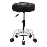KKTONER Rollhocker Arbeitshocker Barhocker höhenverstellbar 49-64cm drehbar aus Kunstleder Schwarz