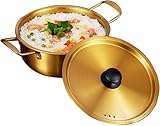 KWSVFNKQT SVRITE Koreanischer Ramen-Nudeltopf aus Edelstahl, kleiner Suppentopf mit Deckel und Griff – 18–24 cm großer Suppentopf, Kochschüssel for Kochgeschirr im Restaurant zu Hause(Gold,22CM)