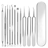 Rnitle 11 Stücke Mitesserentferner Komedonenquetscher Set,mit Metallgehäuse,Hochwertiger Edelstahl Akne Mitesser Entferner Extraktor Tools,Für Whitehead-Akne Auf Der Nase