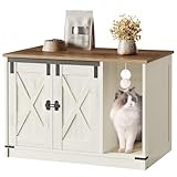 Hzuaneri Katzenschrank, Katzentoilette, Katzenklo Schrank, Versteckte Katzentoilette Kabinett Möbel mit Katzenglocke, Indoor-Katzenhaus, 80 x 50 x 53 cm, für Flur, Schlafzimmer, Vintagebraun-Weiß