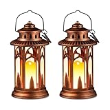BUCASA 2 Stück Laternen für Draußen, Gartenlaterne Hängend mit Realistischem Flammeneffekt, IP65 Wasserdicht, Laterne Gartendeko mit Clips und Haken Kerzen für Außen Hof Balkon Terrasse Hof