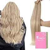 YoungSee 30cm Clip in Extensions Echthaar Blond Echthaar Extensions Clip Hellblond mit Erdbeerblond Remy Hair Extensions Clip in Blond Echthaar Clip in Extensions Glatt 80g #18/613