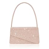 Toptime Damen Clutch, Glitzer Pailletten Kleine Handtasche Damen mit 2 Fächern, Elegant Envelope Abendtasche mit Tragegriff, Kleine Tasche für Abschlussball, Hochzeit, Shopping, Party (Rosegold)