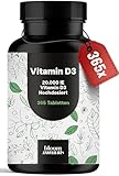Vitamin D3 20000 IE hochdosiert - 365 Tabletten - Produziert in Deutschland - Laborgeprüft - Verpackung kann variieren