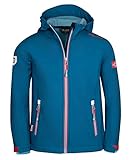 Trollkids Kinder Softshell Jacke Trollfjord, Petrolblau/Rot, Größe 128