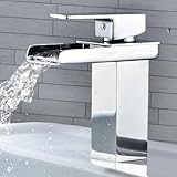 Wasserfall Wasserhahn,Edelstahl Waschtischarmatur Bad,Luxus Upgrade Wasserfall Beckenhahn Mit Kalt,Warmwasserfunktion,mühelos zu installieren,Für Toilet,Badezimmer,Waschbecken,Chrom-Finish, Silber