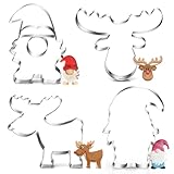 Ausstechformen Weihnachten, Wichtel Weihnachtsmann Plätzchen Ausstecher Set, Edelstahl Plätzchenausstecher Elch, 4 Stück Elchkopf Keksausstecher, Cookie Cutter Geschenke für Backen Fondant Torten