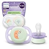 Philips Avent ultra start Nighttime Schnuller – kiefergerecht geformtes Design, für Neugeborene, leuchtet im Dunkeln, weicher, symmetrischer Silikonsauger, BPA-frei, 2er-Pack, SCF075/17