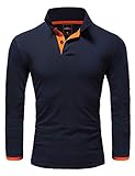 REPUBLIX Herren Poloshirt Basic Kontrast Langarm Polohemd Shirt R0521 Navyblau/Orange L