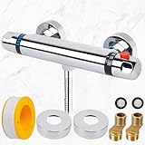 Duscharmatur mit Thermostat,Duschthermostat Aufputz Thermostat Dusche mit 38°C Sicherheitstaste,Chrom Mischbatterie Brausethermostat aus Messing zur Regelung der Warm- und Kalttemperatur (20°-50°C)