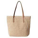 Strohtasche Damen Groß Stroh Umhängetasche Schultertasche, Sommer Gewebte Handtasche Stroh Strandtasche Für Damen, Boho Stil Crossbody Tasche Shopper Für Reisen, Urlaub, Shopping (Style B/Beige)
