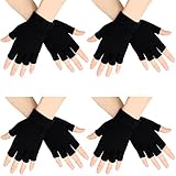 Geyoga Fingerlose Handschuhe 4 Paare Winter Gestrickte Thermo Handschuhe (Schwarz)