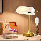 GyroVu Bankers Schreibtischlampe Vintage Tischlampe mit USB- und Type C-Ladeanschlüssen, Bibliothekslampe, traditionelle Zugkettenschalter für Home Office, Nachttisch, Schlafzimmer