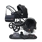 Pixini Kinderwagen Kalani 3in1 Kombikinderwagen, inkl. Babywanne & Buggy & Auto-Babyschale & Zubehör (schwarz)