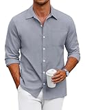 COOFANDY Hemd Herren Langarm Freizeithemd Regular Fit Oxford Hemd Business Oberhemd Button Down Hemd mit Brusttasche Einfarbig Grau L