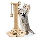 Newofview Kratzbaum für Katzen, 40cm Kratzpfosten Katzenkratzbaum Spielzeug mit Ball, Lagiger Drehteller, Federn, Sisalseil für Kratzbaum