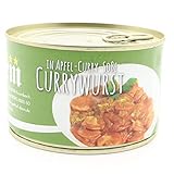 Currywurst in der Dose / hausgemachte Rote Grillwurst in würziger hausgemachter Apfel-Curry Soße mit Englischem Curry, Diem Konserve 400g - Langes MhD