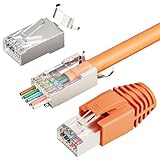 FGB 10Gbps RJ45 Stecker CAT 7 CAT 6A,10er Set Netzwerkstecker, Pass-Through & Geschirmt, 50μ Vergoldet, Lan Stecker für Verlegekabel AWG23 POE