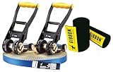 Gibbon Slacklines FlowLine | 1 Zoll / 2,5cm Band | Anfänger & Fortgeschrittene | Doppelratsche & Spacer | Zweifarbiges Gurtband | Inkl. TreeWear | Perfekte Freizeitbeschäftigung