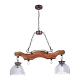 TIBU Holz Lampe Vintage Holz Hängelampe Esstisch Wohnzimmer E27 höhenverstellbar Bügel 2 flammig