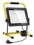 Baustrahler LED 100W, 10000LM 6500K kaltweiß LED Baustellenlampe Arbeitsleuchte,LED Strahler mit Stecker & 3M Kabel,IP66 Wasserdicht Baulampe Arbeitsscheinwerfer für Baustelle Werkstatt Garage