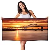 AMREWQYL Newark Bay Bridge and Sunset bedrucktes Pfirsichhaut-Samt-Strandtuch, 69,8 x 140 cm, tragbares Badetuch