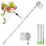 Kirschpflücker, Obstpflücker mit Teleskopstiel, Pflaumenpflücker mit Baumwollbeutel, Apfelpflücker, Obstpflücker für Kirschen, Obstsammler, Edelstahl-Obstsammler für Haushalt und Obstgarten (1.6m)