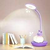 LED Schreibtischlampe für Kinder, Augenschutz Leselampe, Wiederaufladbare USB Energiespar Nachttischlampe, Dimmbar Touchsensor Tischlampe, Cartoon Kaninch Lila