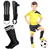 Partideal Schienbeinschoner Kinder Fussball,Fussball Shin Guard mit 1Paar Fußballsocken, Verstellbaren Schienbeinschoner mit Knöchelschutz für ab 3-7 Jahre Jungen und Mädchen(Schwarz)