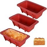 Wisebom Silikon Mini Brotbackform, 3 Stück Kastenform Silikonform Silikonbackform, Antihaftende Silikon Backform Kuchenform für hausgemachte Brote, Kuchen, Hackbraten, Brownies, Rot (17cm)