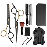 UUE 10 Stück Friseurscheren Set Profi, 6,7 Zoll Edelstahl Haarschneideschere, Effilierschere mit Friseurumhang & Kamm – Für Damen Herren & Friseursalon | Rostfrei & Langlebig