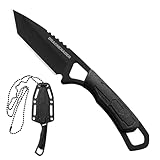 DRACHENADER Neck knife Tanto feststehendes Messer klein Full tang Outdoor mini knife (C-VOLL SCHWARZ)