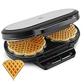 YASHE Waffeleisen Herzform Doppelt, 10 Klassische Herzförmige Waffeln mit Antihaftbeschichtung, 5 Einstellbare Temperaturstufen, Kontrollleuchten, Überlaufschutz, 1200W, Silber/Schwarz