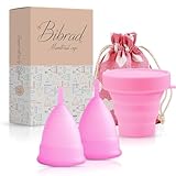 Bibrad Menstruationstasse - 2 Menstruationstassen der Größen L, Sterilisator und Baumwolltragetasche - 100% weiches medizinisches Silikon, waschbar und wiederverwendbar (M-M)