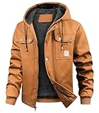 CARWORNIC Herren Winterjacke Warm Fleece Gefüttert Kapuzenjacke Baumwolle Arbeitsjacke Winddicht Isoliert Cargojacke Lockere Passform Mit Mehreren Taschen