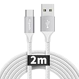 etguuds Weiß USB C Kabel 2M, USB A auf USB C Ladekabel Nylon Schnellladekabel USBC für iPhone 15 Pro Max Samsung Galaxy S23 S22 S21 S10 lite S10 S9 S8 Plus Note 10 usw